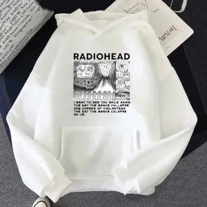 Beyaz Unisex RockIndie Rock Radiohead baskılı kapüşonlu erkekp