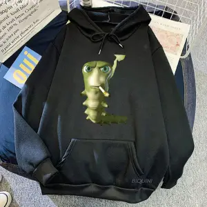 Beyaz Unisex Sigara Kapüşonlular Komik Karikatür Kapşonlu Rahat Sevimli Grafik