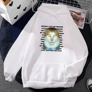 Beyaz Unisex Streetwear Ropa Hombre Meme kedi pazartesi sol bana kırık rahat kı