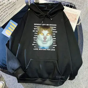 Beyaz Unisex Streetwear Ropa Hombre Meme kedi pazartesi sol bana kırık rahat kı