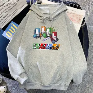 Beyaz Unisex Sudaderas oyunu kale-crashers komik karikatür grafik Streetwear