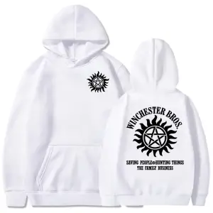 Beyaz Unisex Supernaturall Winchester Bros kapüşonlu Moletom Masculino