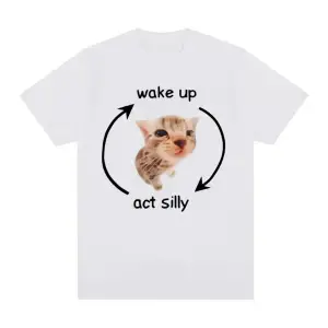 Beyaz Uyandırma yasası aptal Meme grafik komik sevimli kedi baskı k