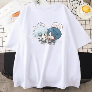 Beyaz Xingqiu ve Chongyun Bunny sevimli Genshin darbe Kawaii