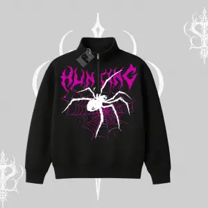 Beyaz Yarım Fermuarlı Sweatshirt Autumn Spider