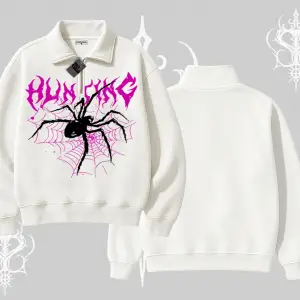 Beyaz Yarım Fermuarlı Sweatshirt Autumn Spider
