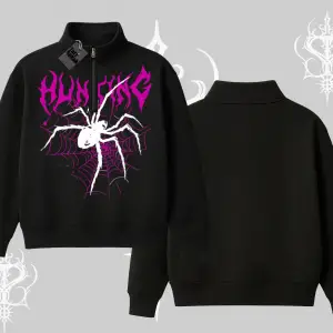 Beyaz Yarım Fermuarlı Sweatshirt Autumn Spider
