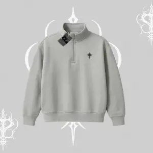 Beyaz Yarım Fermuarlı Sweatshirt Özel logolu