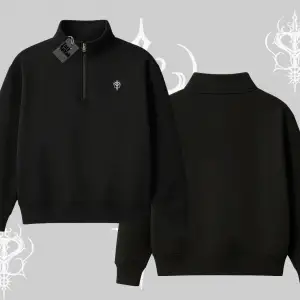 Beyaz Yarım Fermuarlı Sweatshirt Özel logolu