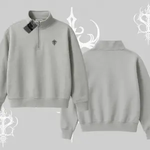 Beyaz Yarım Fermuarlı Sweatshirt Özel logolu