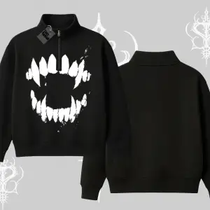 Beyaz Yarım Fermuarlı Sweatshirt Vampir Dış