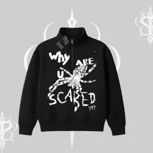 Beyaz Yarım Fermuarlı Sweatshirt Why are u Scared