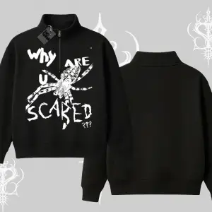 Beyaz Yarım Fermuarlı Sweatshirt Why are u Scared