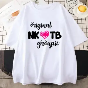 Beyaz yaz grafik baskılı Pop müzik grubu baskı -gömlek NKOTB yeni çocuklar blok