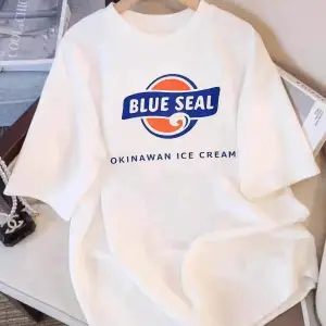 Beyaz Yaz Mavi Mühür Karikatür Baskı Yuvarlak Boyun Sevimli Y2K Stilleri Ra