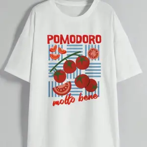 Beyaz Yaz Meyve Domates Mektup Baskı eyaz Baskı Ekip Boyun Üst Tüm Sezon Desen
