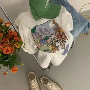 Beyaz Yaz Tasarım Baskılı Gevşek Öğrenci Şık Hong Kong Üst Yuvarlak Ne Kore Yaz Streetwear Gr