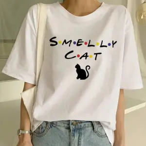 Beyaz Yeni Sevimli Kedi Komik Karikatür Baskı Tshirt Harajuku Kawaii T-shi