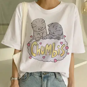 Beyaz Yeni Sevimli Kedi Komik Karikatür Baskı Tshirt Harajuku Kawaii T-shi