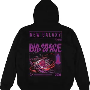 Big Space Siyah Oversize Unisex Kapüşonlu Sweatshirt Hoodie