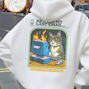 Bilgisayar oyunları oynayan kedi baskılar kapüşonlu üstler kadın gevşek rahat kazak temelleri