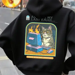 Bilgisayar oyunları oynayan kedi baskılar kapüşonlu üstler kadın gevşek rahat kazak temelleri