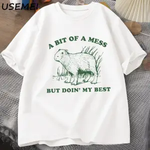 Bir Karışıklık Ama En İyi Kapibara T-Shirt Erkekler Vintage Tshirt Garip Rahat Pa 2877