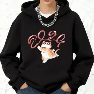 Bir Kedi Kurdele Çıkarıyor 2024 Baskılı Kapüşonlu Üstler Pamuklu Kadın Kışlık Polar Sıcak Kaz