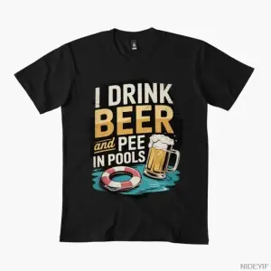 Bira İçerim ve Havuzlarda Çiş Yaparım Komik Ben Havuzlarda Çiş Yaparım Erkek Kadın Tişörtü %1