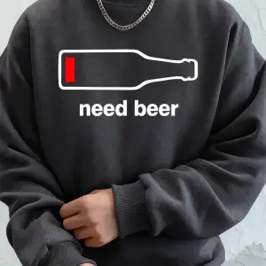 Bira İstiyorum Komik Baskılı Erkek Sweatshirtleri Kışlık Yuvarlak Yaka Kapüşonlu Üstler Sokak