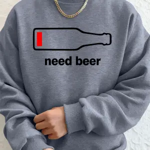 Bira İstiyorum Komik Baskılı Erkek Sweatshirtleri Kışlık Yuvarlak Yaka Kapüşonlu Üstler Sokak