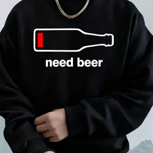 Bira İstiyorum Komik Baskılı Erkek Sweatshirtleri Kışlık Yuvarlak Yaka Kapüşonlu Üstler Sokak