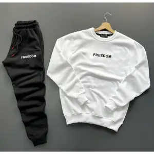 Bisiklet Yaka Freedom Baskılı Tam Kışlık Oversize Dış Mekan Erkek Eşofman Takımı