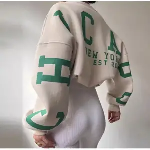 Bisiklet Yaka New York Baskılı Süper Oversize Sokak Stili Kadın Sweatshırt LDYCHC10 Beyaz