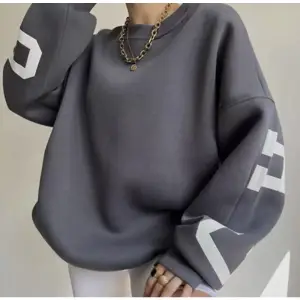 Bisiklet Yaka New York Baskılı Süper Oversize Sokak Stili Kadın Sweatshırt LDYCHC10 Beyaz