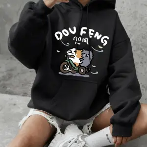 Bisiklete binen kedi baskılı kapüşonlu üstler kadın kışlık polar sıcak tişörtü temel bisiklet