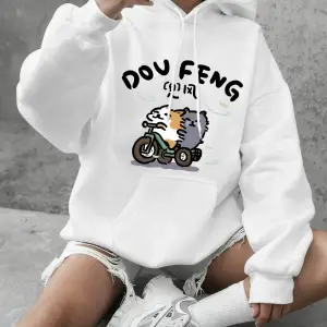 Bisiklete binen kedi baskılı kapüşonlu üstler kadın kışlık polar sıcak tişörtü temel bisiklet