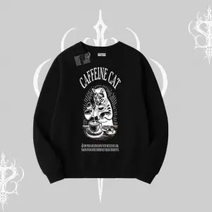 Biskilet Sweatshirt Caffeine Cat Kahve Temalı Kedi Baskılı