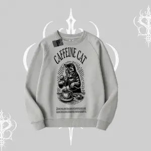 Biskilet Sweatshirt Caffeine Cat Kahve Temalı Kedi Baskılı