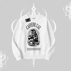 Biskilet Sweatshirt Caffeine Cat Kahve Temalı Kedi Baskılı