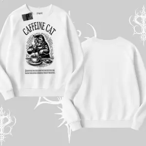Biskilet Sweatshirt Caffeine Cat Kahve Temalı Kedi Baskılı
