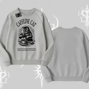 Biskilet Sweatshirt Caffeine Cat Kahve Temalı Kedi Baskılı