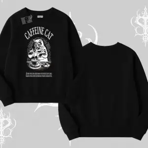 Biskilet Sweatshirt Caffeine Cat Kahve Temalı Kedi Baskılı