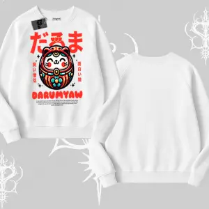 Biskilet Sweatshirt Daruma Kedi Anime Baskılı