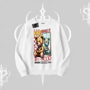 Biskilet Sweatshirt Fake Smile Mood Ayıcık Grafik Baskılı