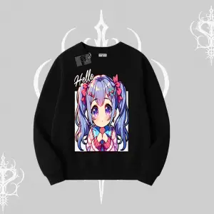 Biskilet Sweatshirt Hello Anime Kız Sevimli Karakter Baskılı