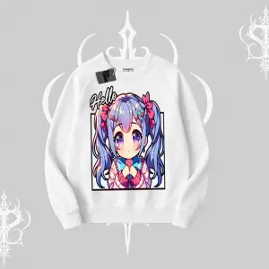 Biskilet Sweatshirt Hello Anime Kız Sevimli Karakter Baskılı