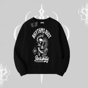 Biskilet Sweatshirt Rhythms Riot Vintage Rockabilly Skull Street Aesthetic