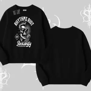 Biskilet Sweatshirt Rhythms Riot Vintage Rockabilly Skull Street Aesthetic