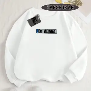 Biskilet Yaka Sweatshirt Beyaz 01 Adana Özel Tasarım Plaka Detaylı